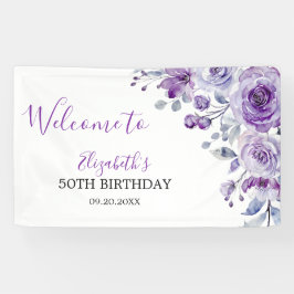 Violet Rose Greenery Floral Geburtstag Willkommen Banner