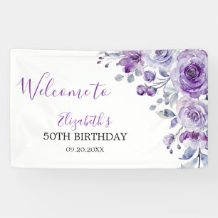 Violet Rose Greenery Floral Geburtstag Willkommen Banner