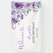 Violet Rose Greenery Floral Geburtstag Willkommen Banner (Vertikal)