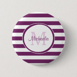 Violet-Rugby-Streifen mit Chic Monogramm und Name Button