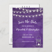 Violet Rustic Mason Jar Wedding Save the Date Ankündigungspostkarte (Vorne/Hinten)