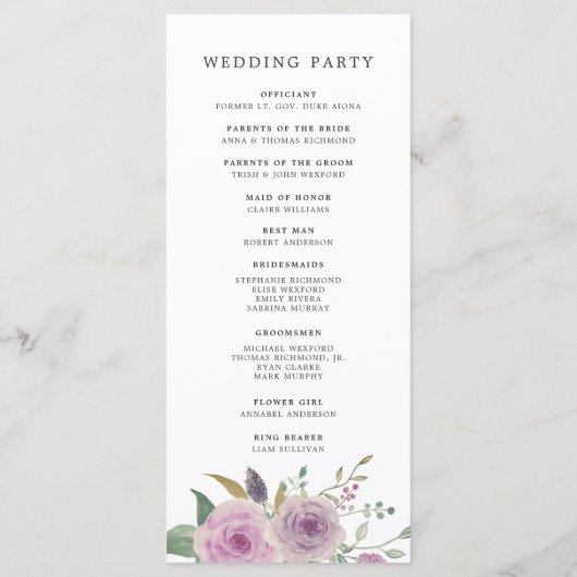 Violet & Sage Wedding Programm (Rückseite)