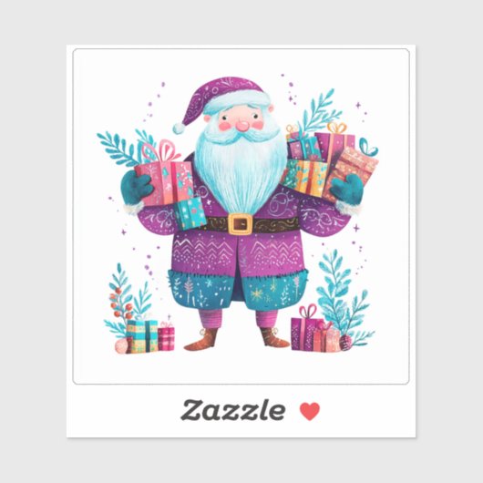 Violet Santa mit farbenfrohen Geschenken Aufkleber (Blatt)