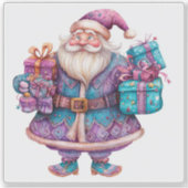 Violet Santa mit farbenfrohen Weihnachtsgeschenken Aufkleber (Vorderseite)
