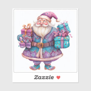 Violet Santa mit farbenfrohen Weihnachtsgeschenken Aufkleber