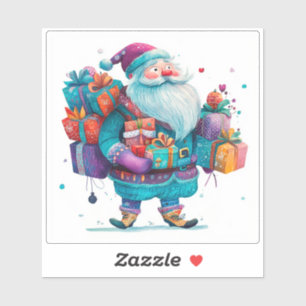 Violet Santa mit farbenfrohen Weihnachtsgeschenken Aufkleber