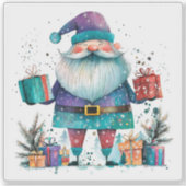 Violet Santa mit Geschenken im Winter Aufkleber (Vorderseite)
