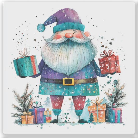 Violet Santa mit Geschenken im Winter Aufkleber (Vorderseite)