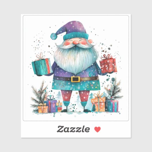 Violet Santa mit Geschenken im Winter Aufkleber (Blatt)