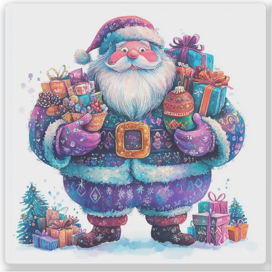 Violet Santa mit Weihnachtsgeschenken Aufkleber (Vorderseite)