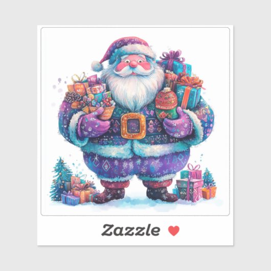 Violet Santa mit Weihnachtsgeschenken Aufkleber (Blatt)