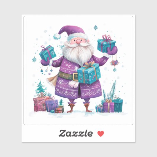 Violet Santa Spreading Freude mit Geschenken Aufkleber (Blatt)