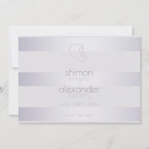 Violet Silber Schimmer Streifen Monogramm Save The Date