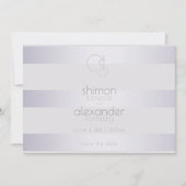 Violet-Silberschimmer-Streifen Monogramm Save The Date (Vorderseite)