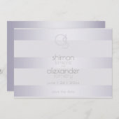 Violet-Silberschimmer-Streifen Monogramm Save The Date (Vorne/Hinten)