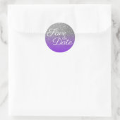 Violet Silver Ombre Glitzer Save the Date Runder Aufkleber (Tasche)