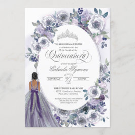 Violet Silver White Watercolor Floral Quinceanera Einladung