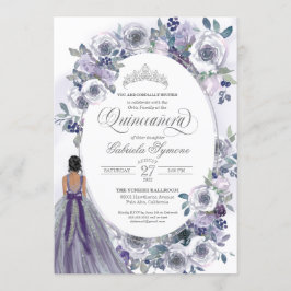 Violet Silver White Watercolor Floral Quinceanera Einladung