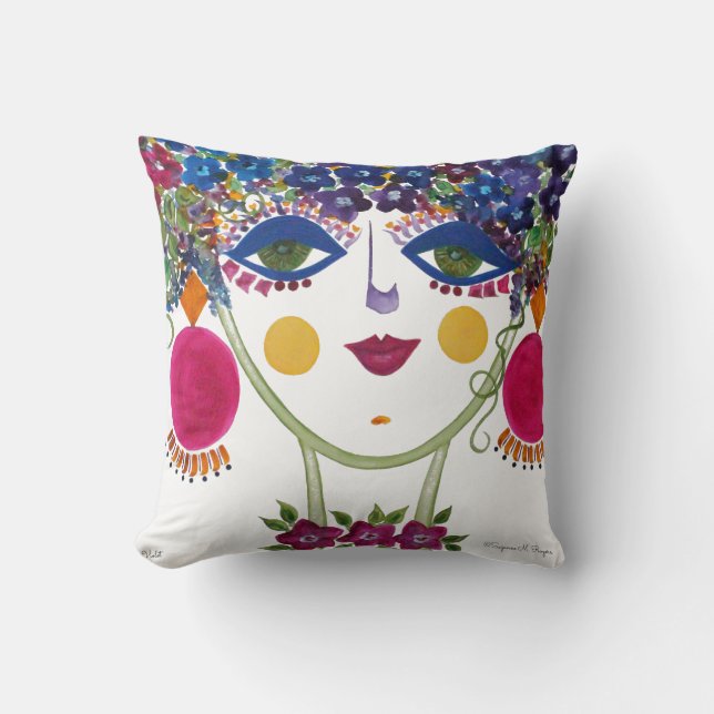 Violet - Sinti und Roma Garden Girl Cotton Pillow Kissen (Vorderseite)