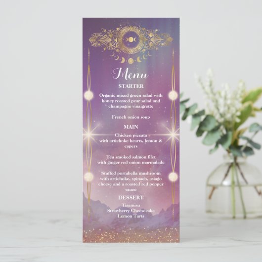 Violet Sky Gold Moon Flat Menü Menükarte (Stehend Vorderseite)