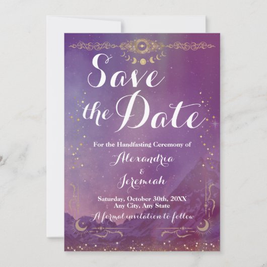 Violet Sky Gold Moon Save the Date Einladung (Vorderseite)