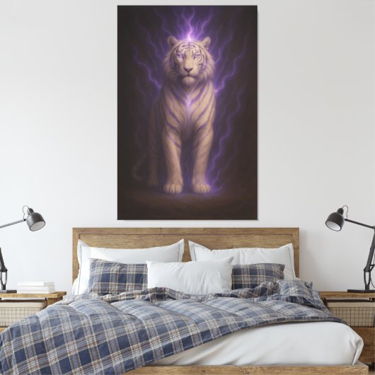 Violet Storm Aura White Tiger – Electric Divine Be Leinwanddruck (Insitu (Schlafzimmer))