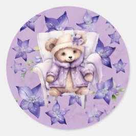 Violet Teddy Bärenstuhl Stars Girl Babydusche Runder Aufkleber