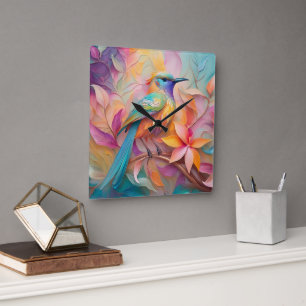 Violet Throated Songbird Fantasy Bird Quadratische Wanduhr