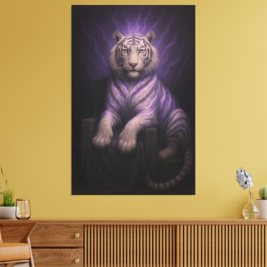 Violet Thunder Throne White Tiger – Sovereign Aura Leinwanddruck (Insitu (Wohnzimmer))