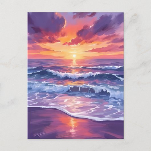 Violet Tide | Lila Sonnenuntergangswellen bemalt Postkarte (Vorderseite)