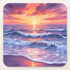 Violet Tide | Lila Sonnenuntergangswellen bemalt Rechteckiger Pappuntersetzer