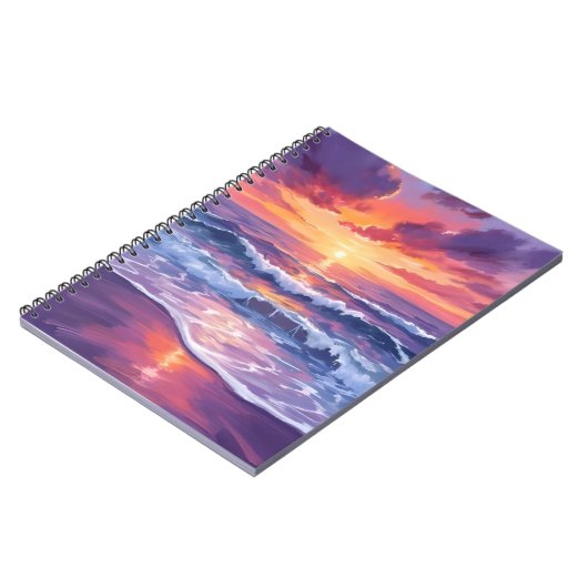 Violet Tide | Purple Sunset Ocean Waves Painted Notizblock (Linke Seite)