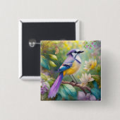 Violet Tufted Jay Fantasy Bird Button (Vorne & Hinten)