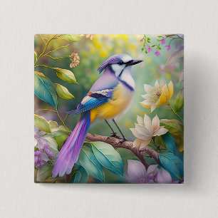 Violet Tufted Jay Fantasy Bird Button
