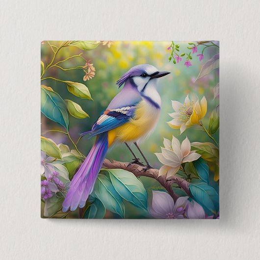 Violet Tufted Jay Fantasy Bird Button (Vorderseite)