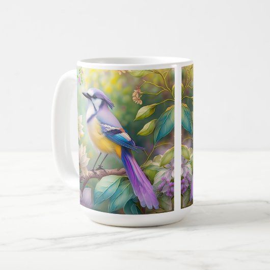 Violet Tufted Jay Fantasy Bird Kaffeetasse (Vorderseite Links)