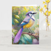 Violet Tufted Jay Fantasy Bird Karte (Gelbe Blume)