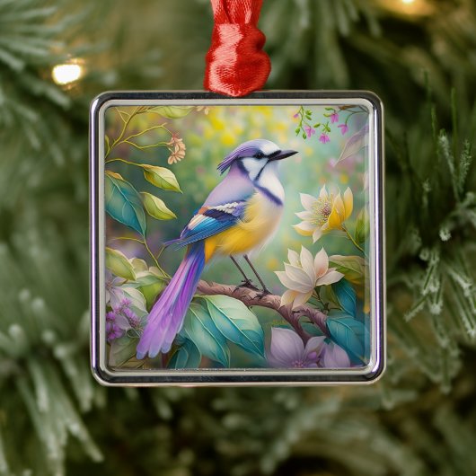 Violet Tufted Jay Fantasy Bird Ornament Aus Metall (Baum)