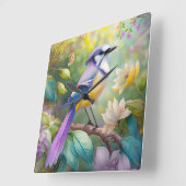Violet Tufted Jay Fantasy Bird Quadratische Wanduhr (Winkel)