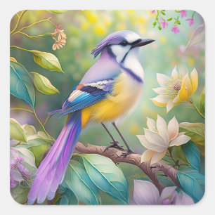 Violet Tufted Jay Fantasy Bird Quadratischer Aufkleber