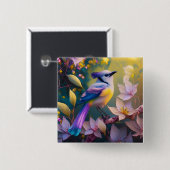 Violet Tufted Yellow Breasted Fantasy Bird Button (Vorne & Hinten)