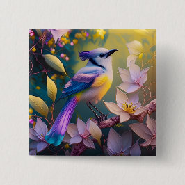 Violet Tufted Yellow Breasted Fantasy Bird Button
