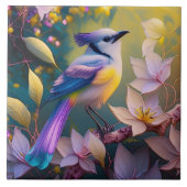 Violet Tufted Yellow Breasted Fantasy Bird Fliese (Vorderseite)