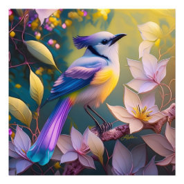 Violet Tufted Yellow Breasted Fantasy Bird Fotodruck