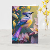 Violet Tufted Yellow Breasted Fantasy Bird Karte (Gelbe Blume)