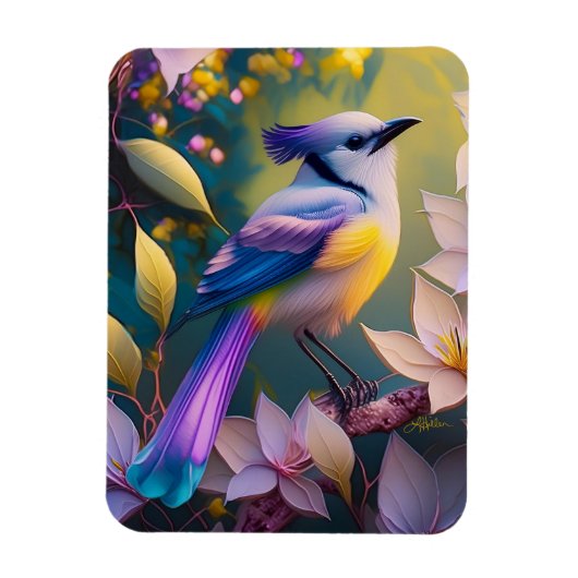 Violet Tufted Yellow Breasted Fantasy Bird Magnet (Vertikal)