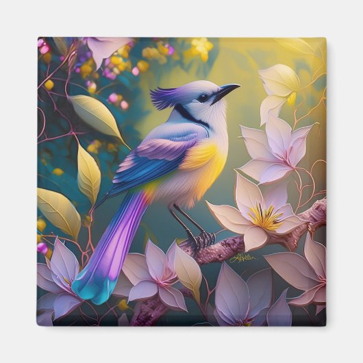 Violet Tufted Yellow Breasted Fantasy Bird Magnet (Vorne)