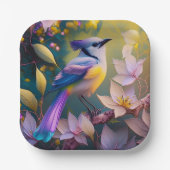 Violet Tufted Yellow Breasted Fantasy Bird Pappteller (Vorderseite)