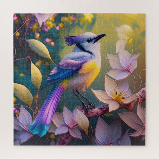 Violet Tufted Yellow Breasted Fantasy Bird Puzzle (Vertikal)