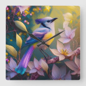 Violet Tufted Yellow Breasted Fantasy Bird Quadratische Wanduhr (Vorderseite)